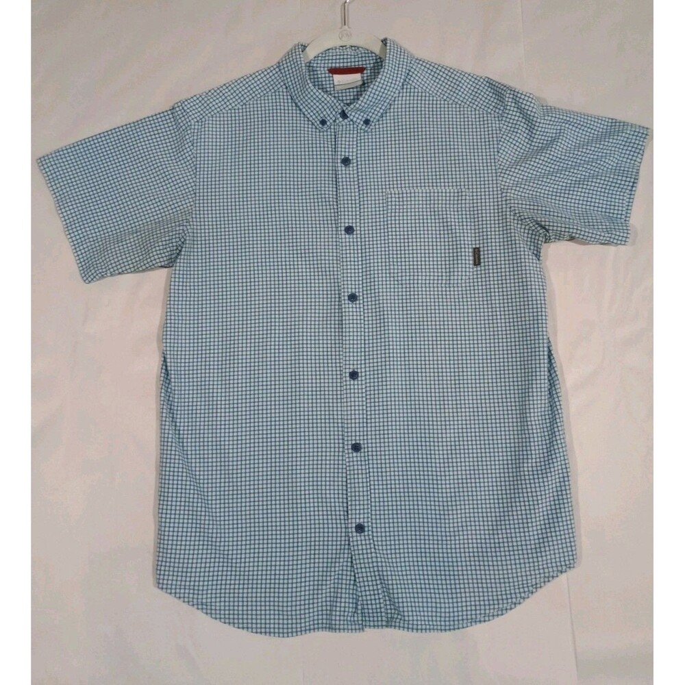Columbia Men’s Blue White Gingham Short Sleeve Button-Up Shirt Size Large